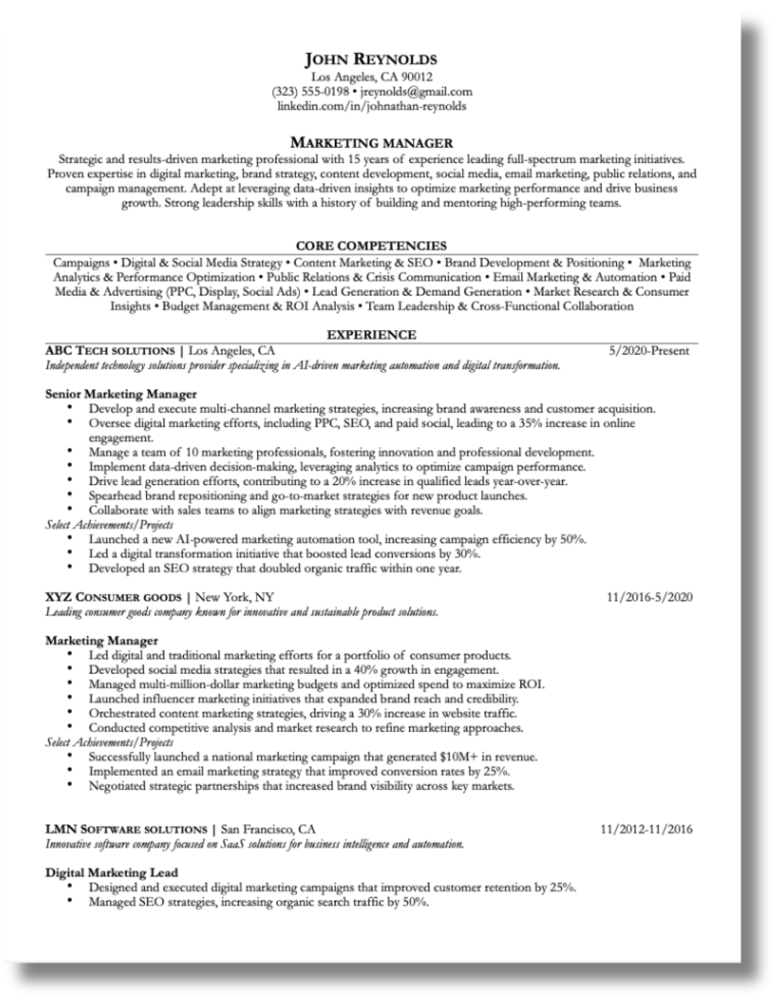 Example Master Resume
